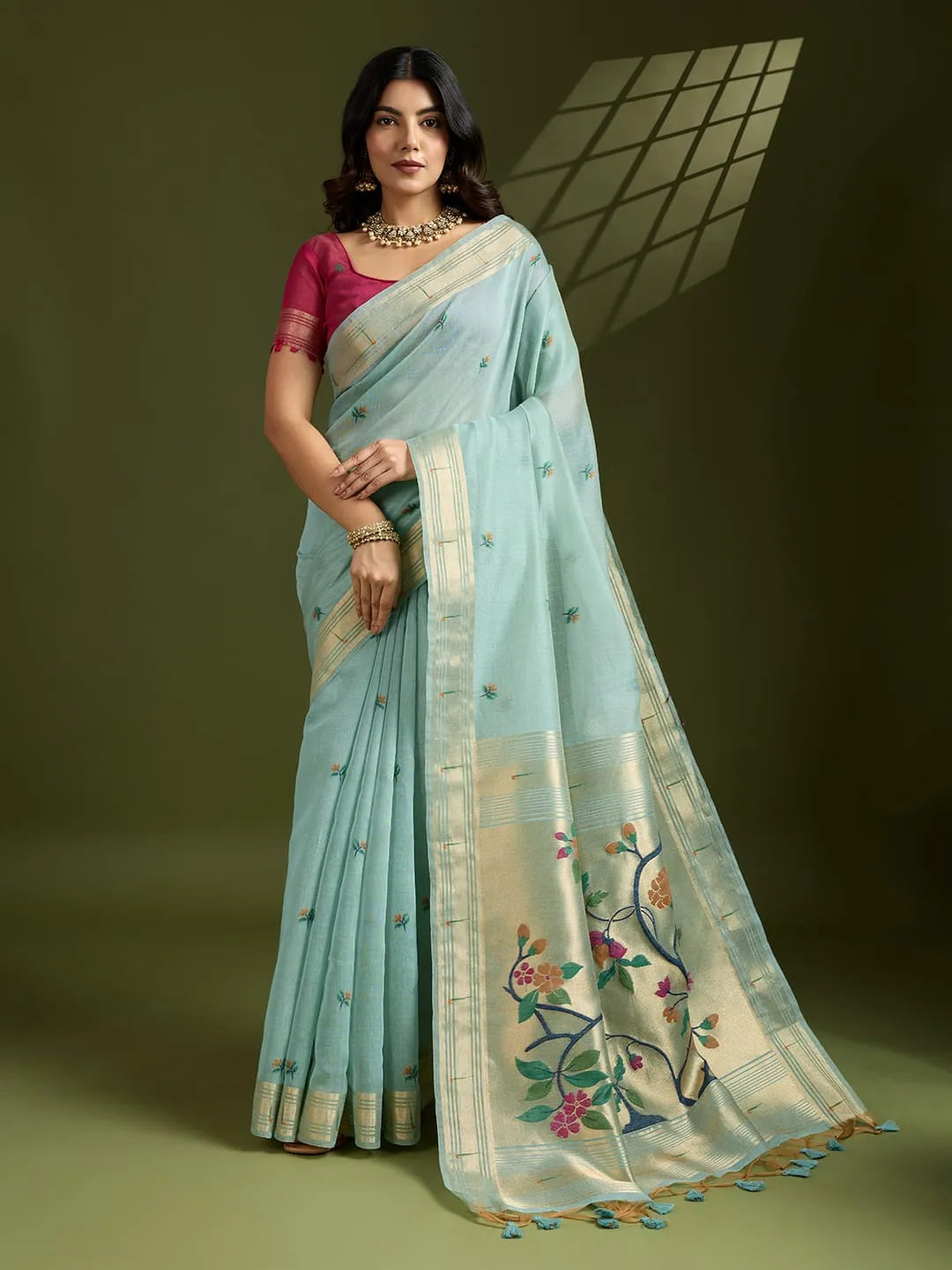Soft Muga Cotton Paithani Saree