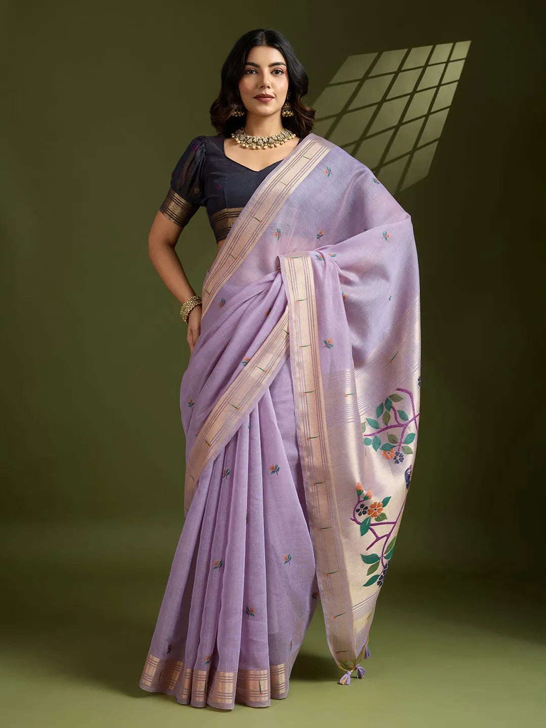 Soft Muga Cotton Paithani Saree