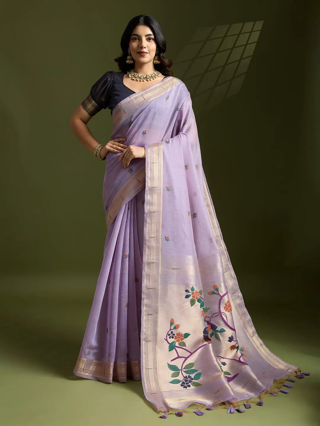 Soft Muga Cotton Paithani Saree