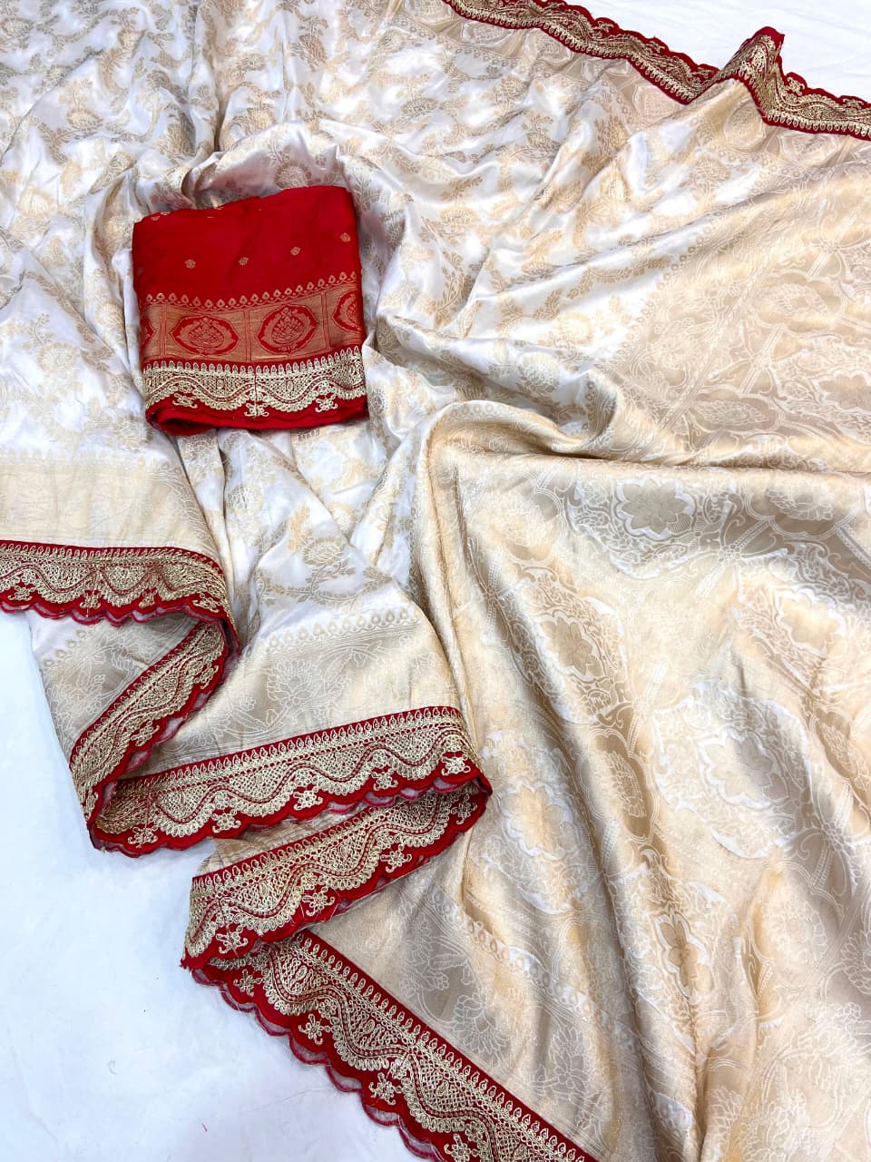 Khadi Georgette Banarasi Doorga Pooja Saree