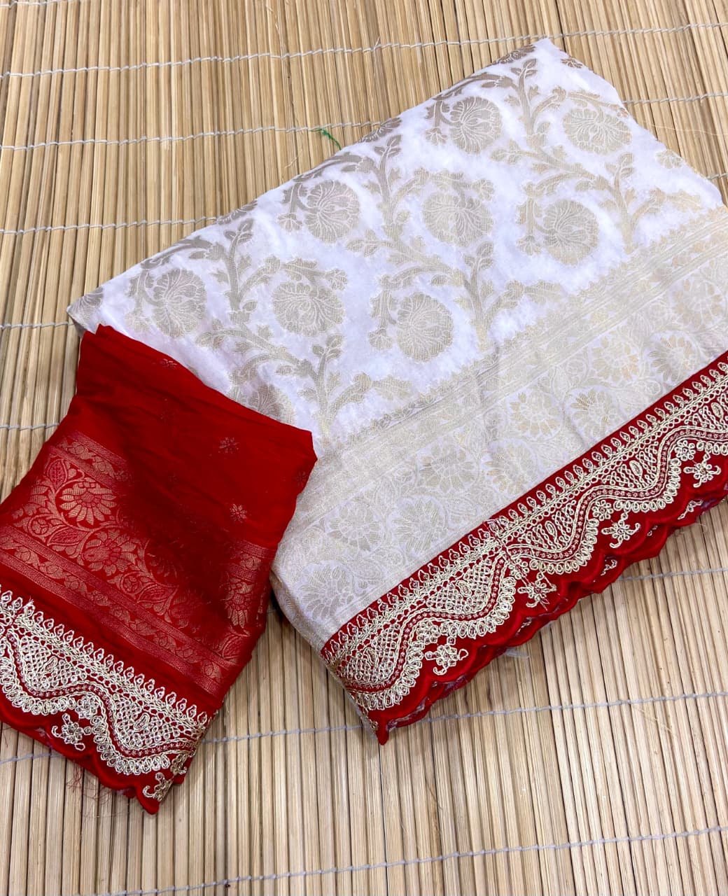 Khadi Georgette Banarasi Doorga Pooja Saree