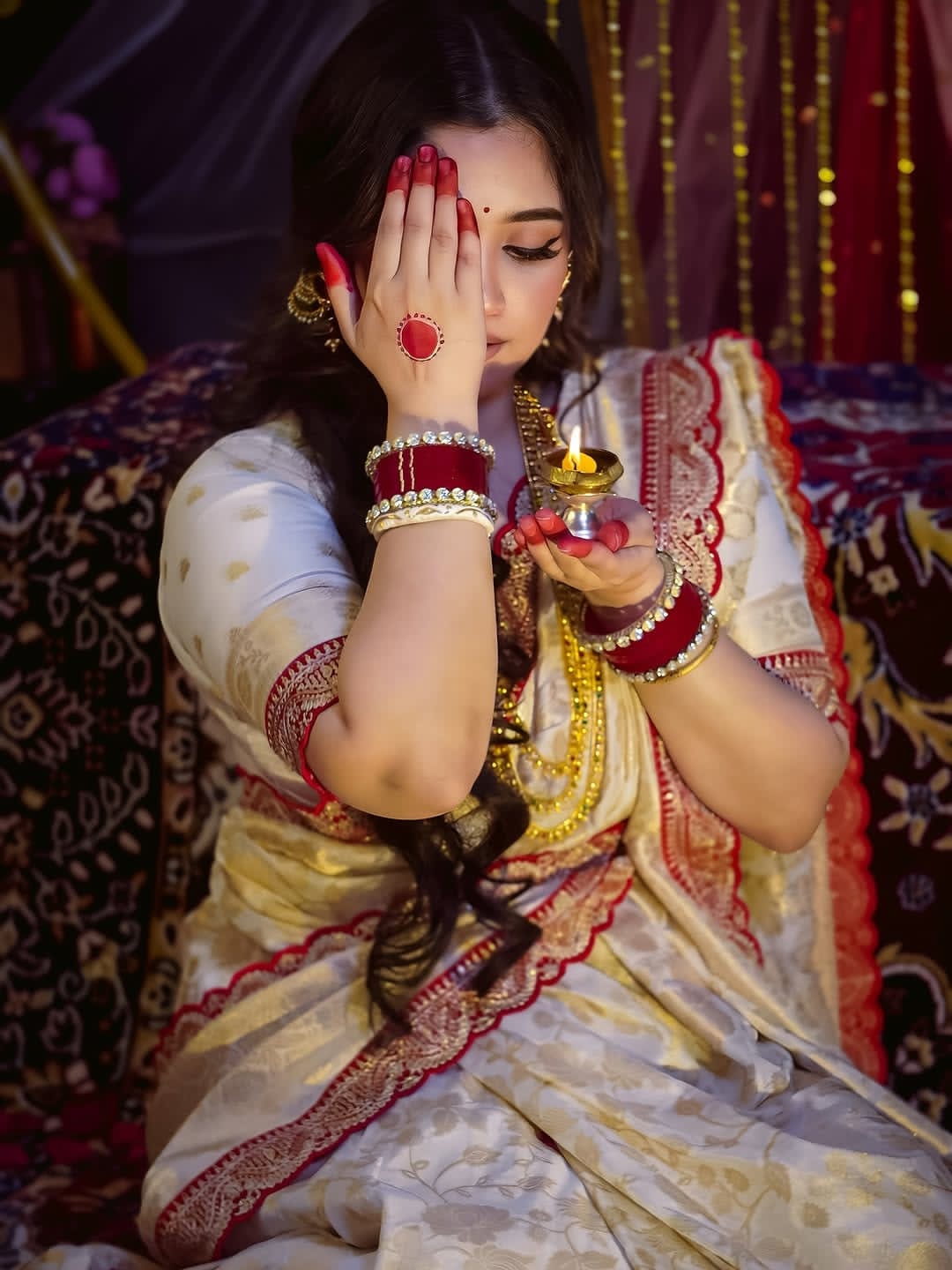 Khadi Georgette Banarasi Doorga Pooja Saree