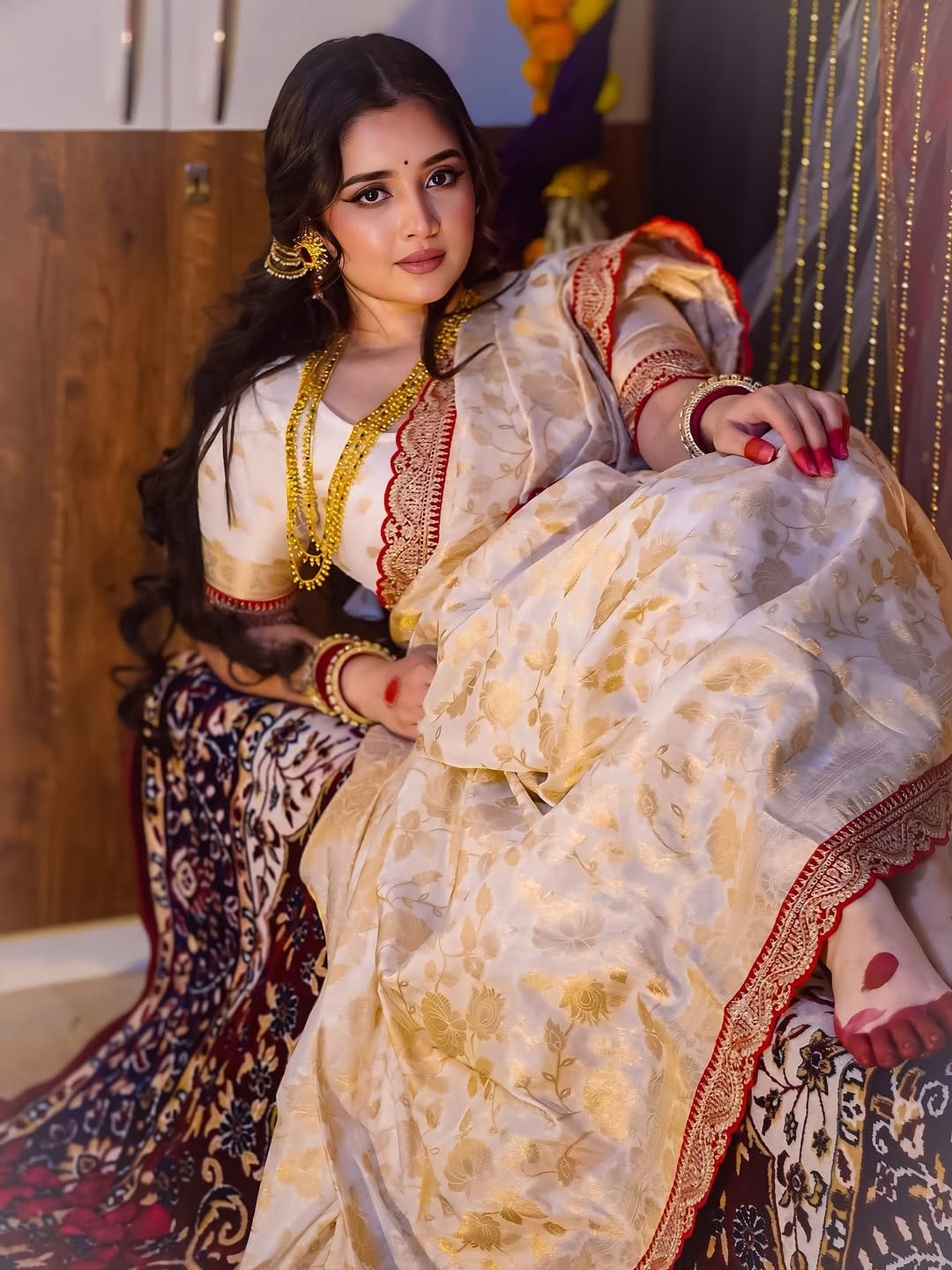 Khadi Georgette Banarasi Doorga Pooja Saree