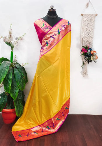 Banarsai Peacock & Parrot Weaving Paithani Saree