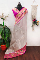 Banarsai Peacock & Parrot Weaving Paithani Saree
