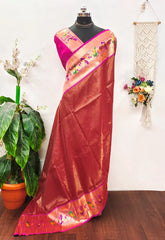 Banarsai Peacock & Parrot Weaving Paithani Saree