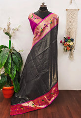 Banarsai Peacock & Parrot Weaving Paithani Saree