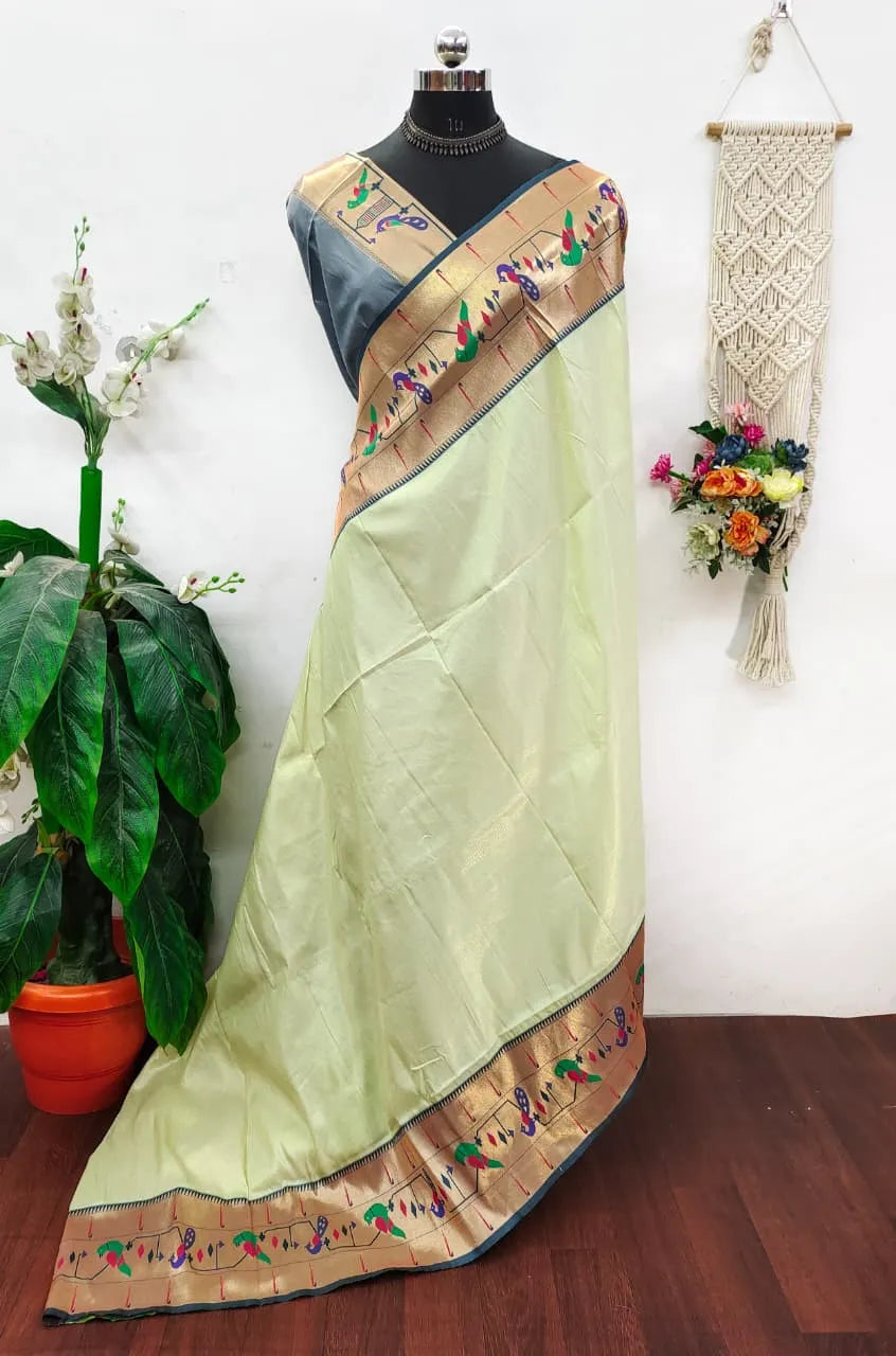 Banarsai Peacock & Parrot Weaving Paithani Saree