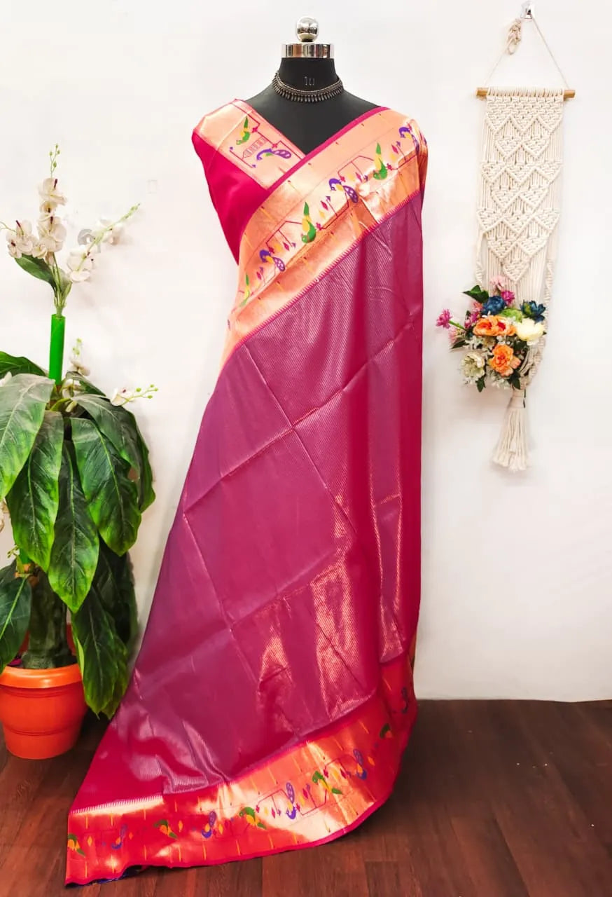 Banarsai Peacock & Parrot Weaving Paithani Saree