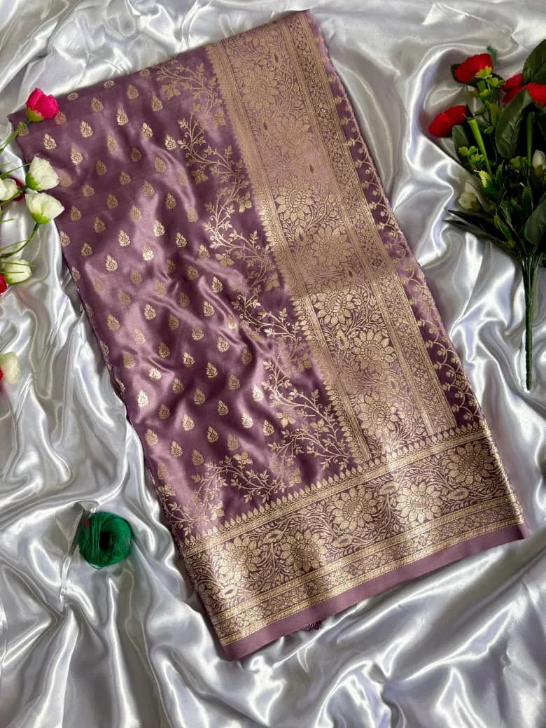 Satin Mushroo Katan Banarasi Silk Saree