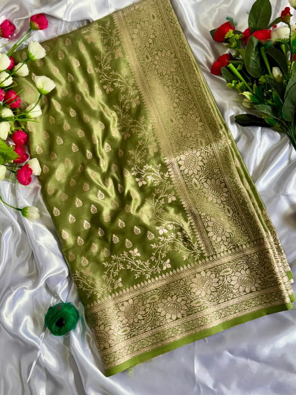 Satin Mushroo Katan Banarasi Silk Saree