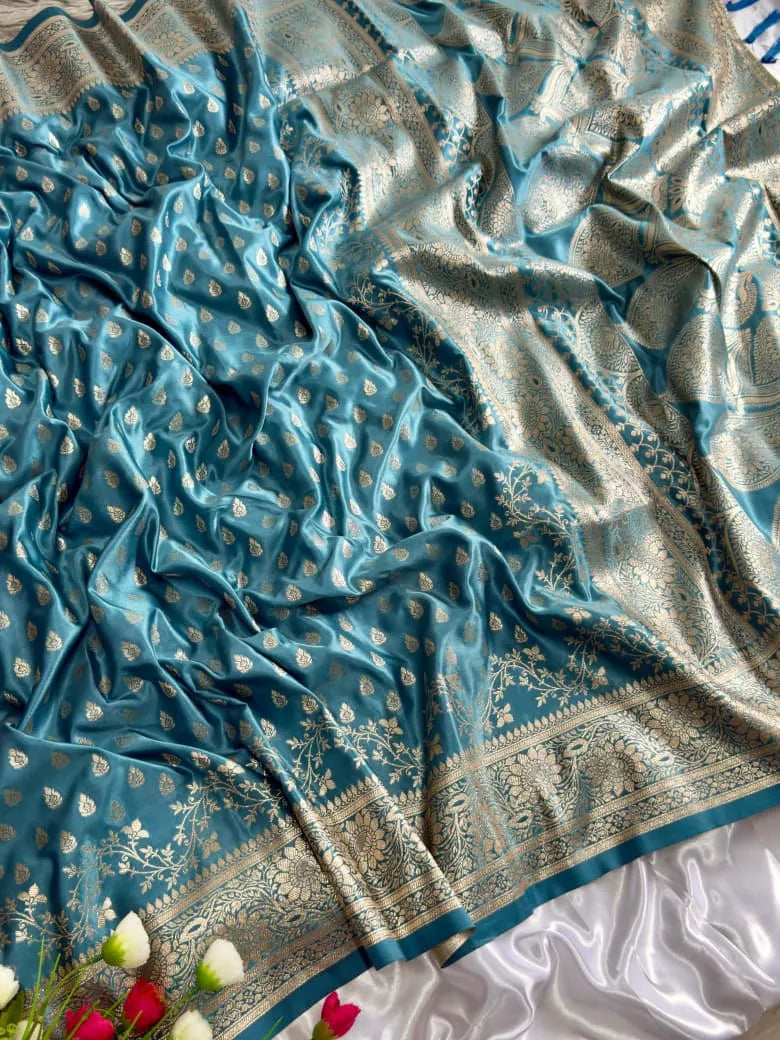 Satin Mushroo Katan Banarasi Silk Saree