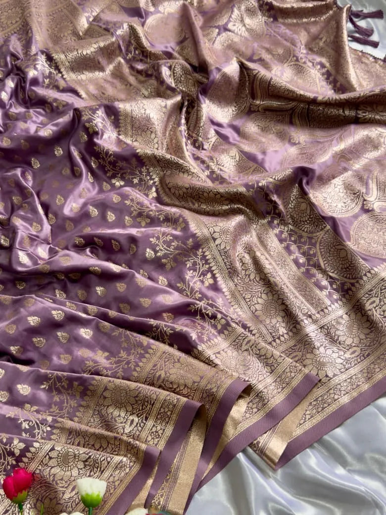 Satin Mushroo Katan Banarasi Silk Saree