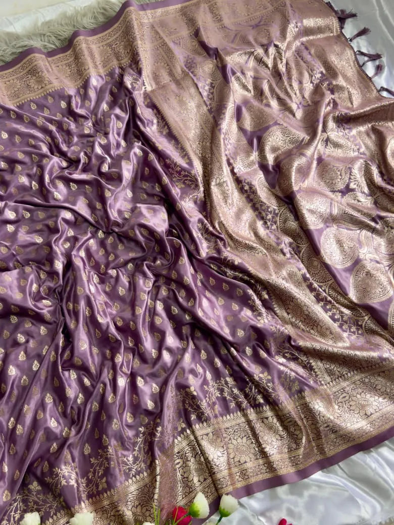 Satin Mushroo Katan Banarasi Silk Saree