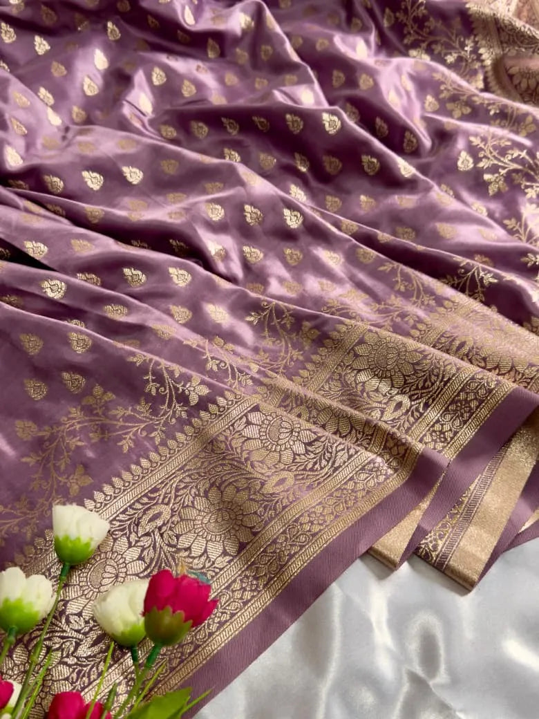 Satin Mushroo Katan Banarasi Silk Saree