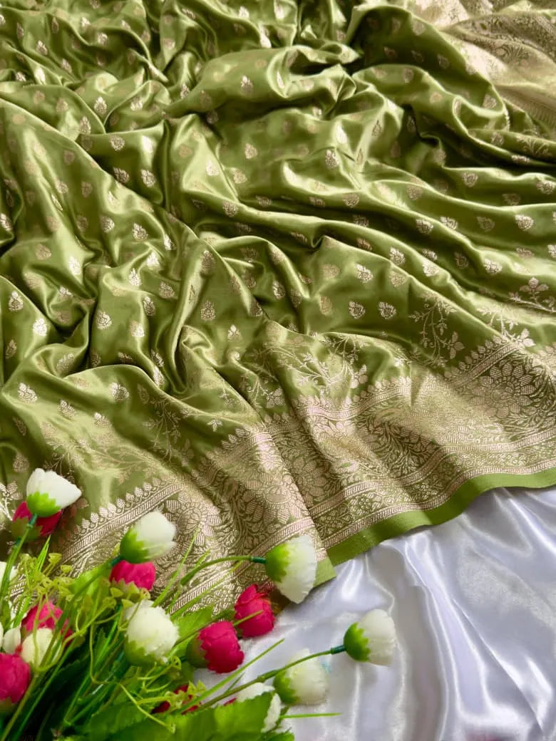 Satin Mushroo Katan Banarasi Silk Saree