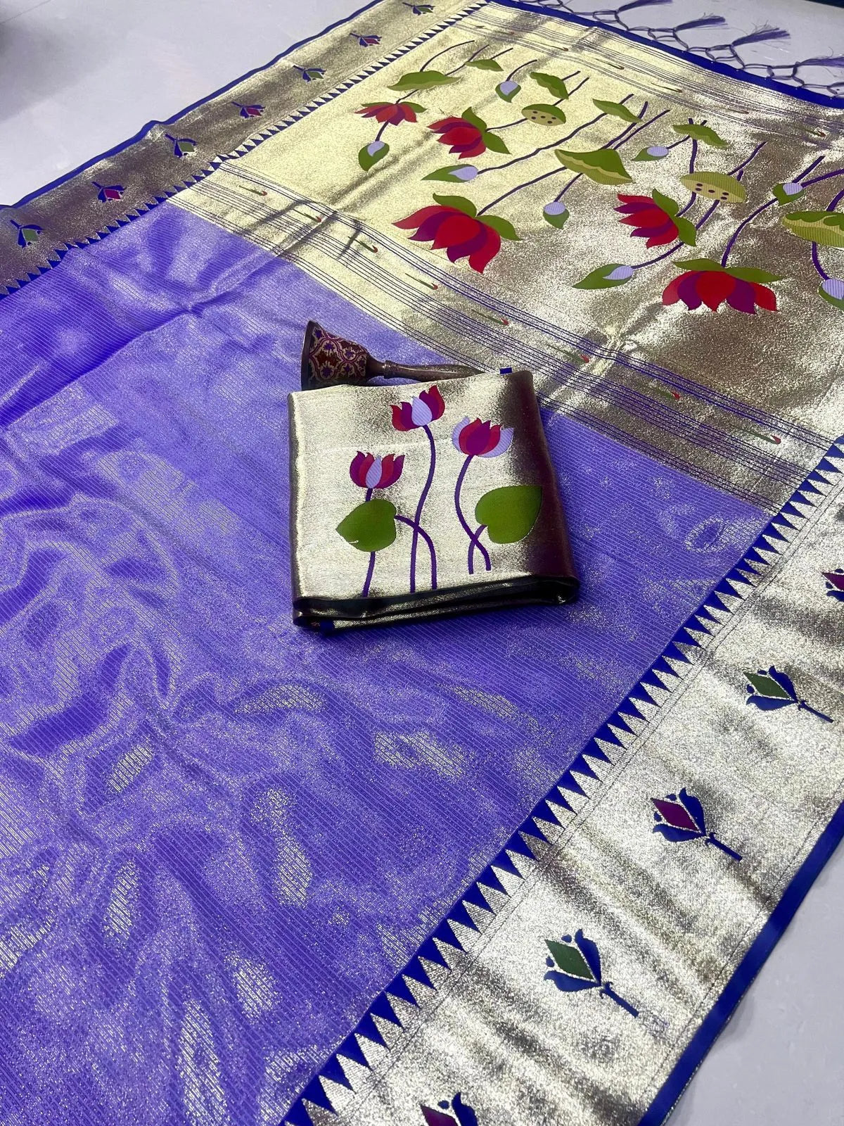 Soft Kanchipuram Tissue Paithani Lotus Silk Saree