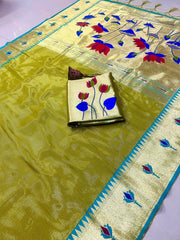 Soft Kanchipuram Tissue Silk Lotus Paithani Saree