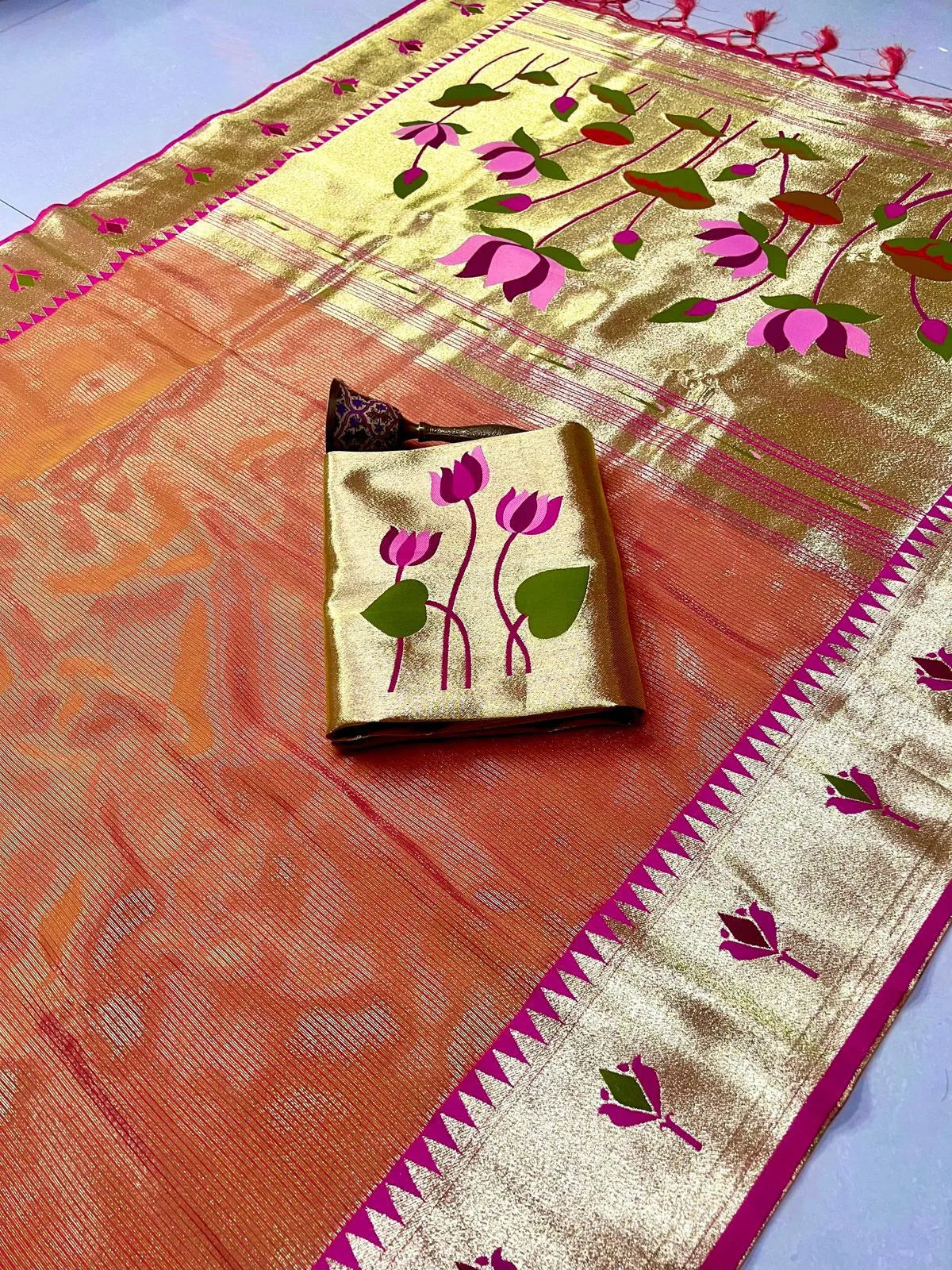 Soft Kanchipuram Tissue Paithani Lotus Silk Saree
