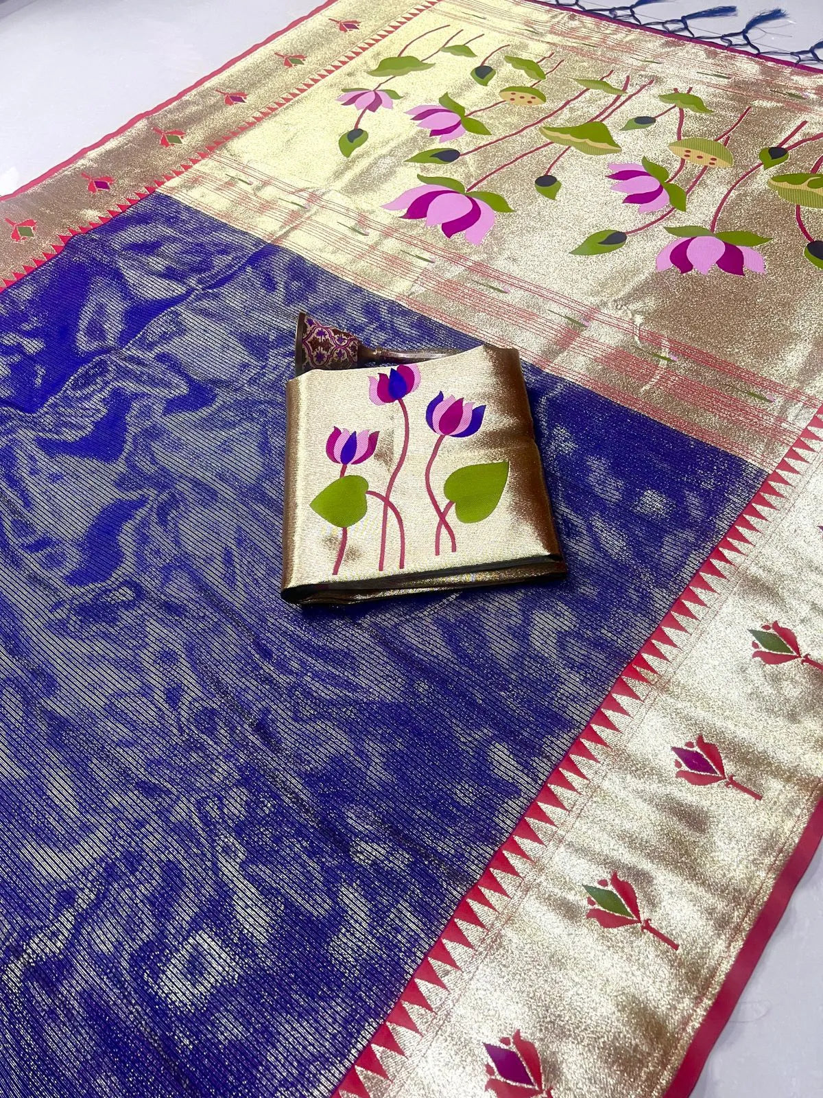Soft Kanchipuram Tissue Paithani Lotus Silk Saree