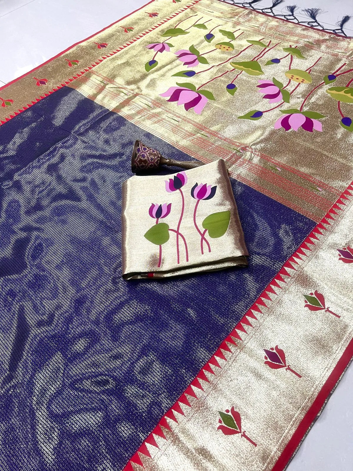 Soft Kanchipuram Tissue Paithani Lotus Silk Saree