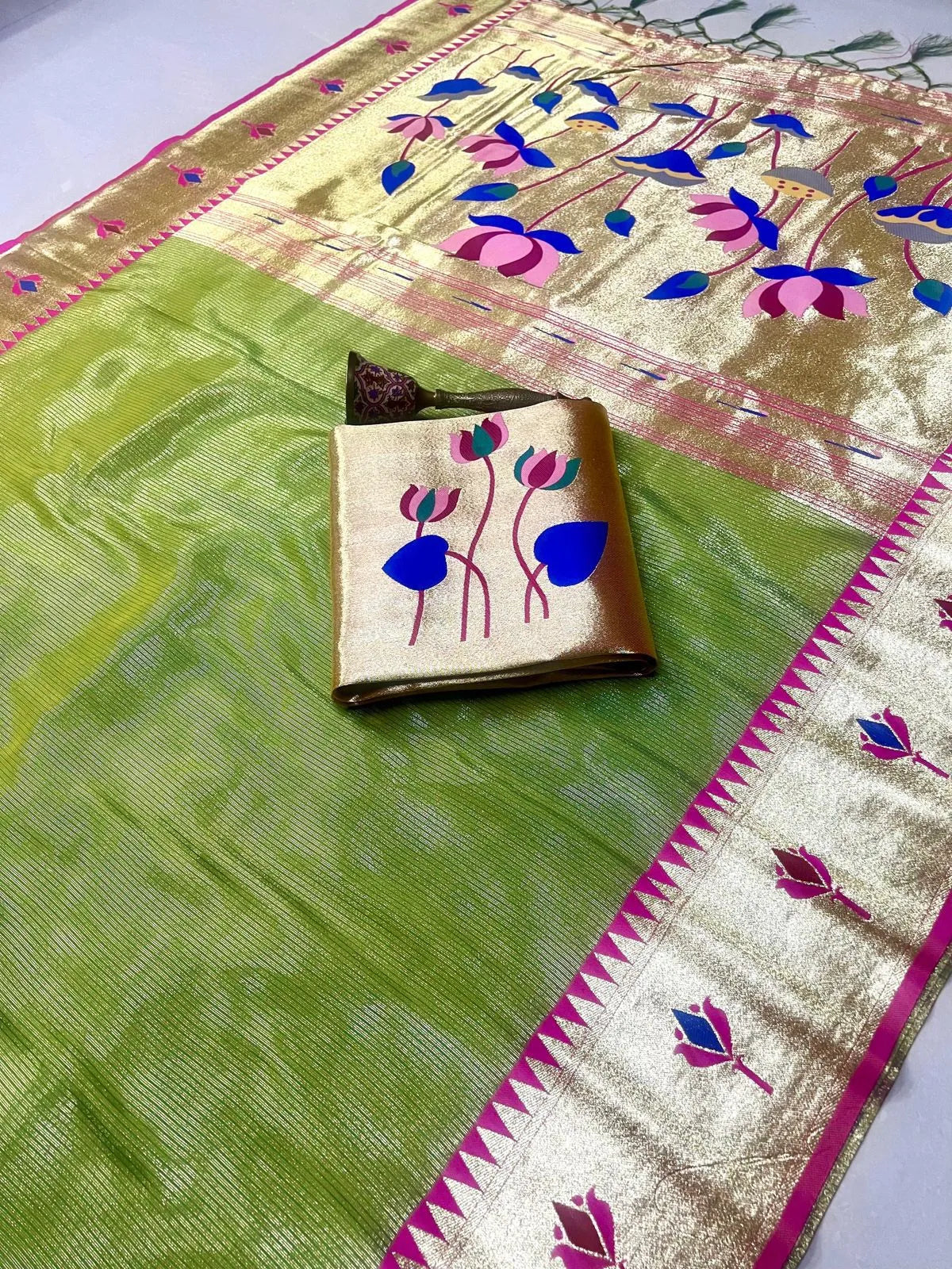 Soft Kanchipuram Tissue Paithani Lotus Silk Saree