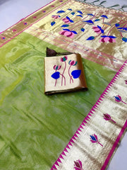 Soft Kanchipuram Tissue Silk Lotus Paithani Saree