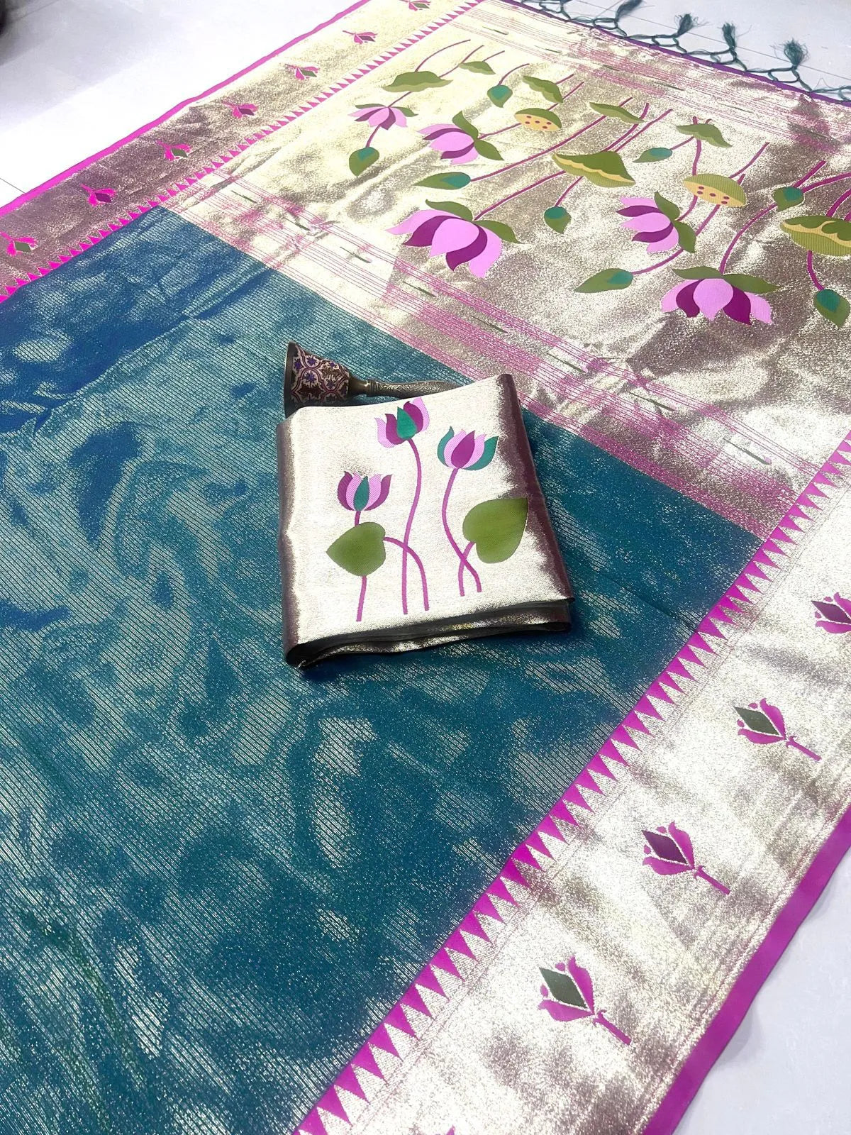 Soft Kanchipuram Tissue Paithani Lotus Silk Saree