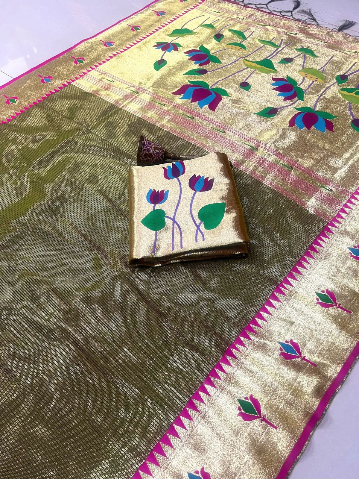 Soft Kanchipuram Tissue Paithani Lotus Silk Saree
