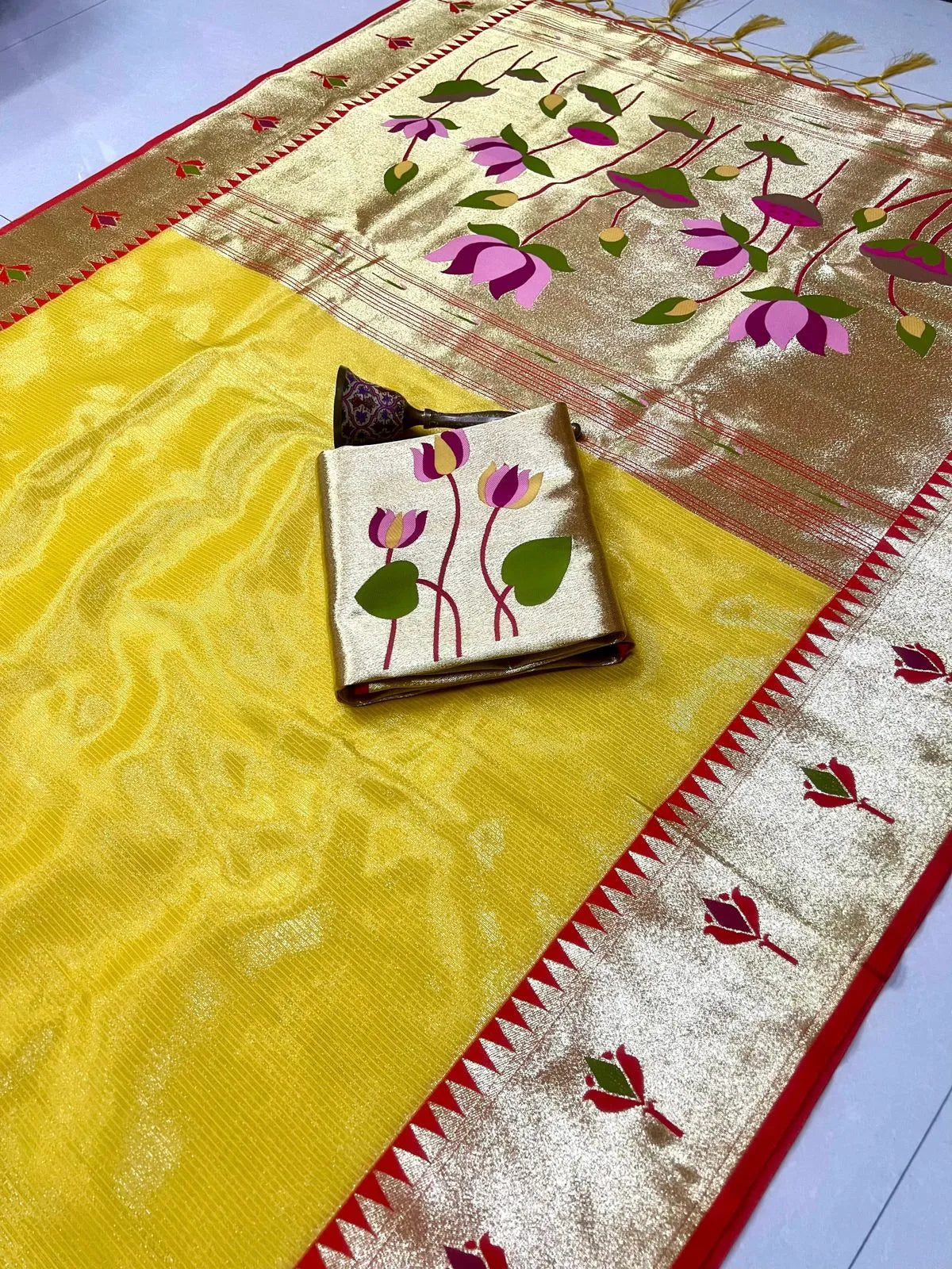 Soft Kanchipuram Tissue Paithani Lotus Silk Saree