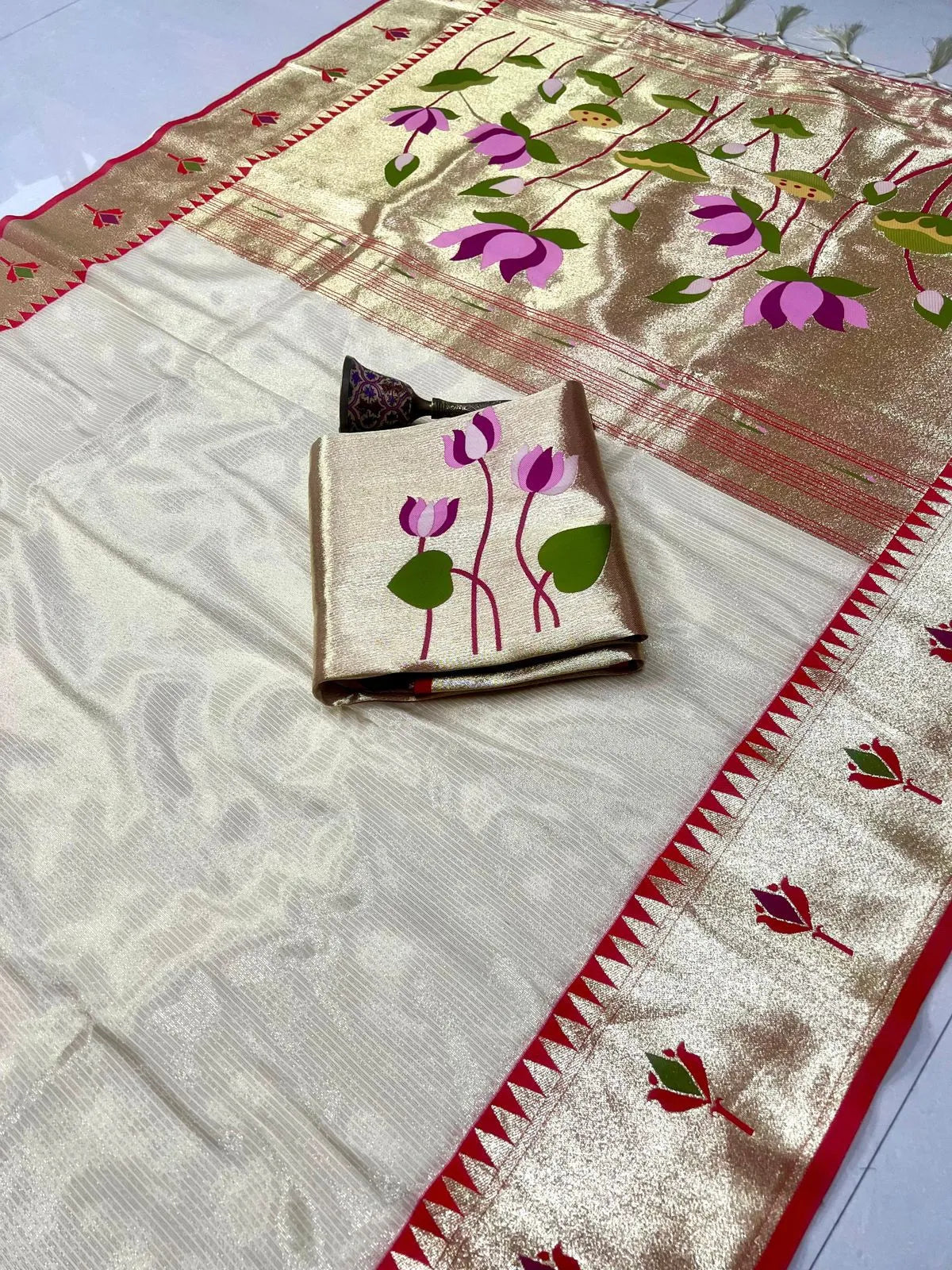 Soft Kanchipuram Tissue Paithani Lotus Silk Saree