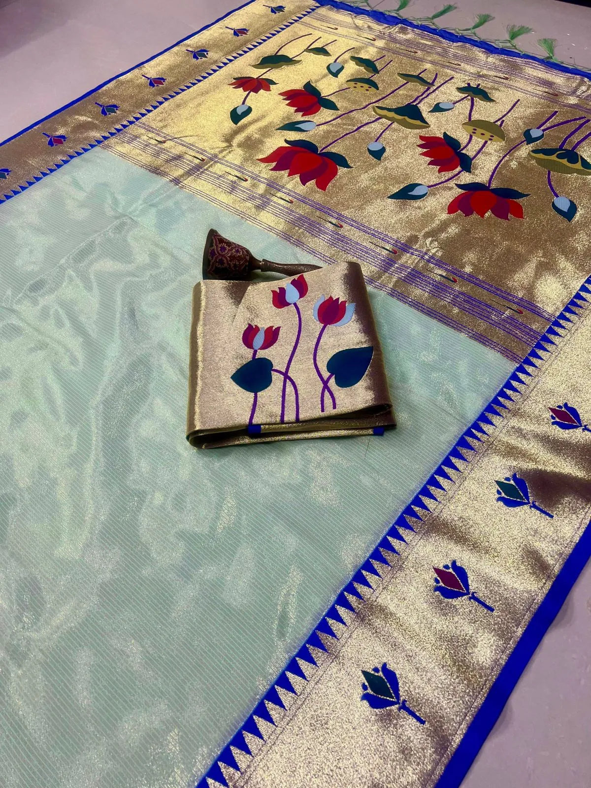 Soft Kanchipuram Tissue Paithani Lotus Silk Saree