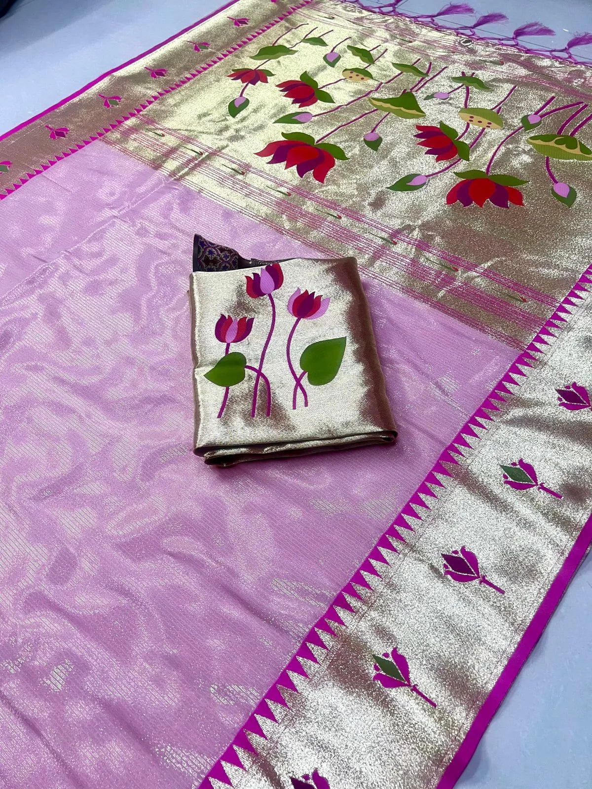 Soft Kanchipuram Tissue Paithani Lotus Silk Saree