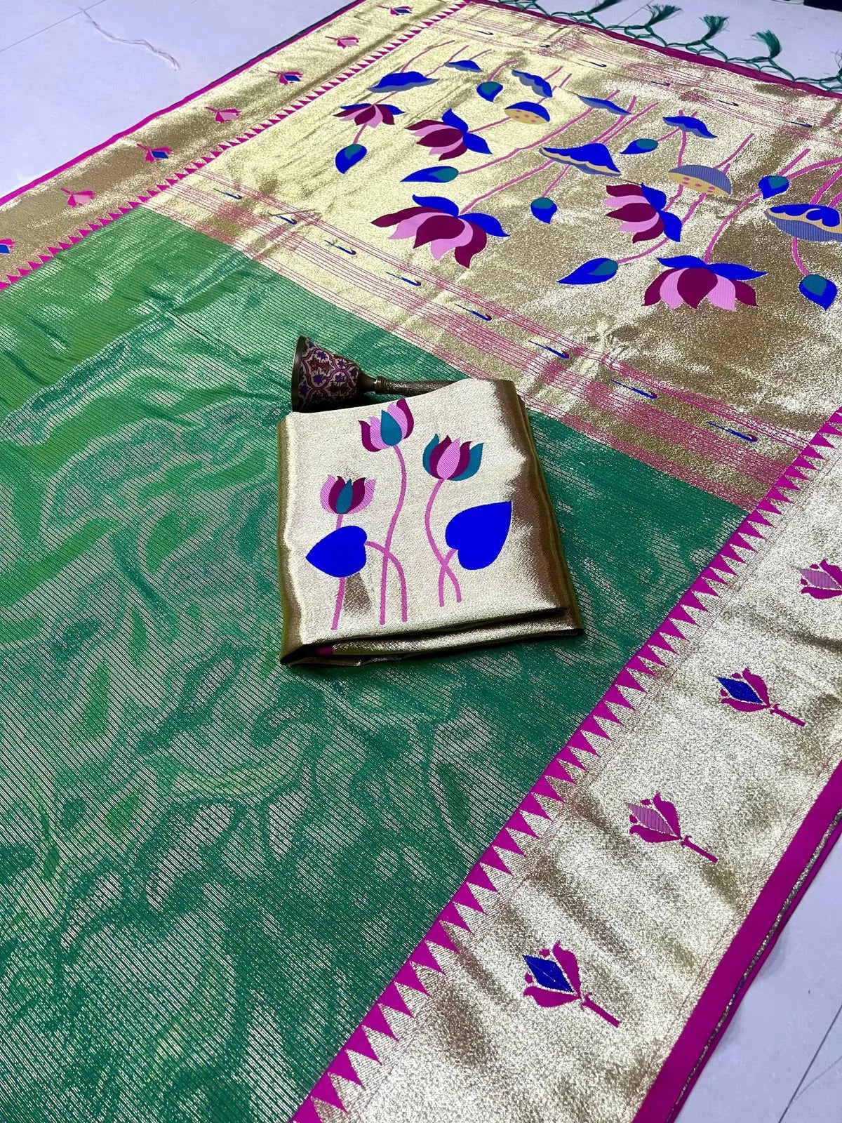 Soft Kanchipuram Tissue Paithani Lotus Silk Saree