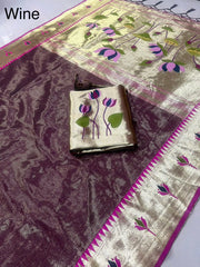 Soft Kanchipuram Tissue Silk Lotus Paithani Saree