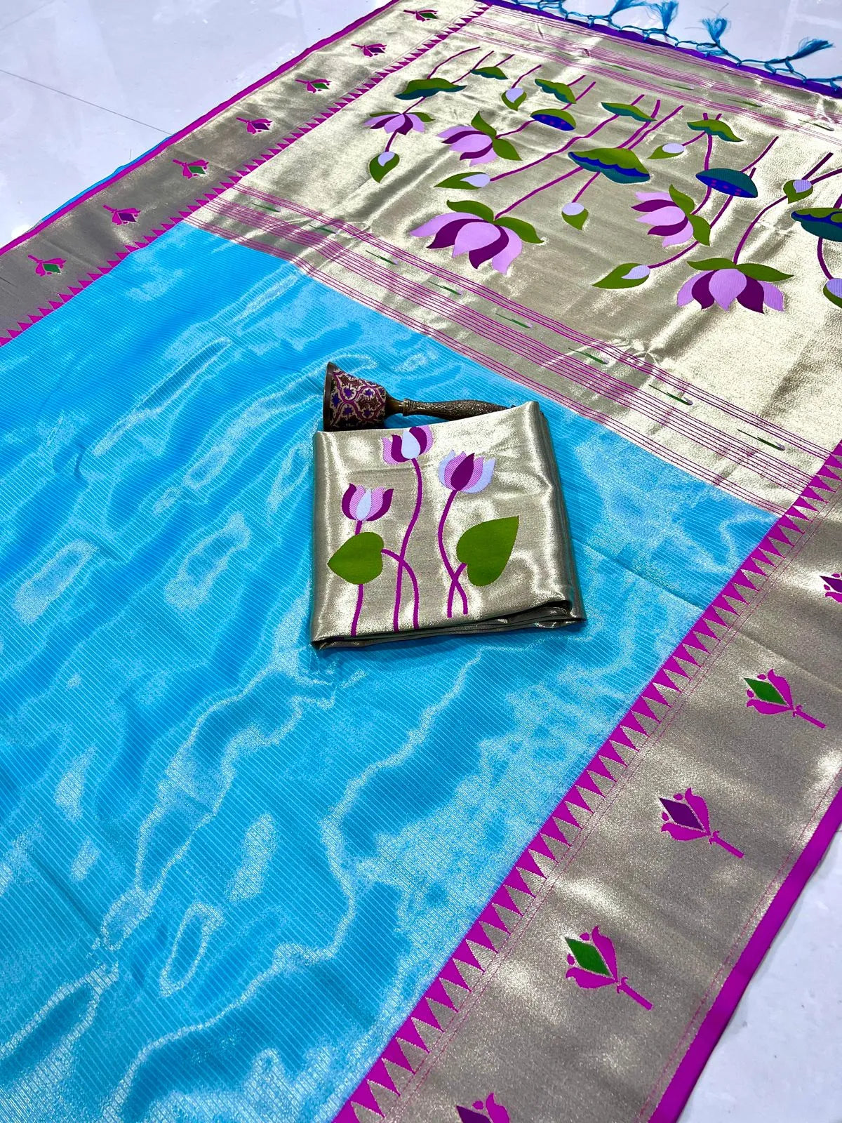 Soft Kanchipuram Tissue Paithani Lotus Silk Saree