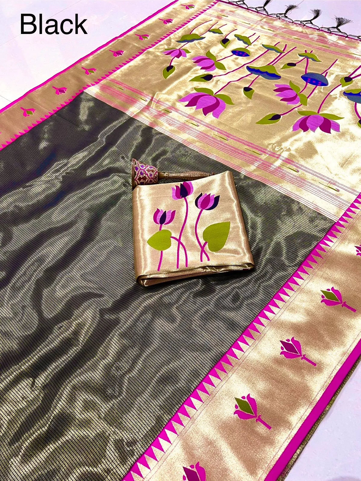 Soft Kanchipuram Tissue Paithani Lotus Silk Saree
