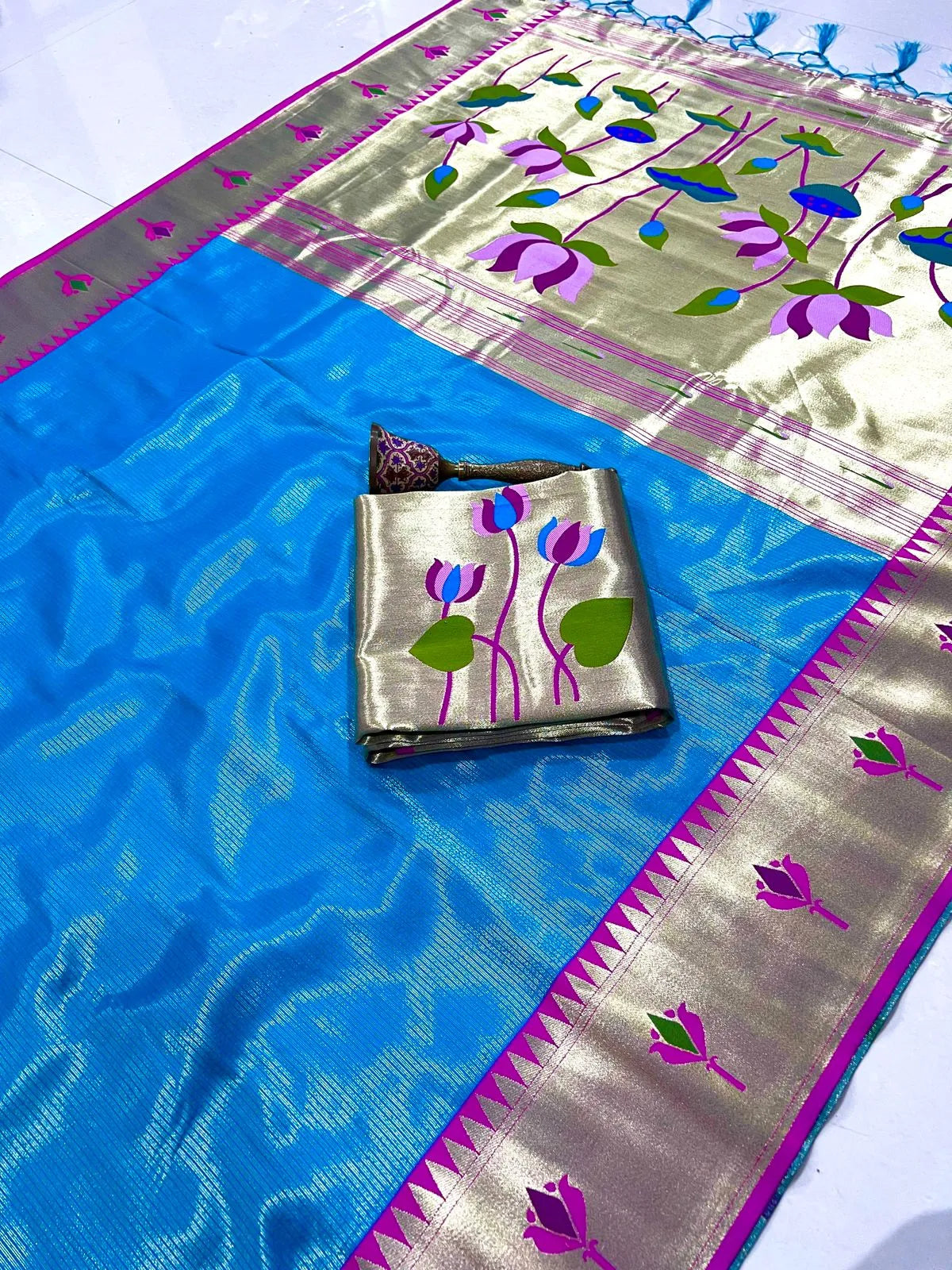Soft Kanchipuram Tissue Paithani Lotus Silk Saree