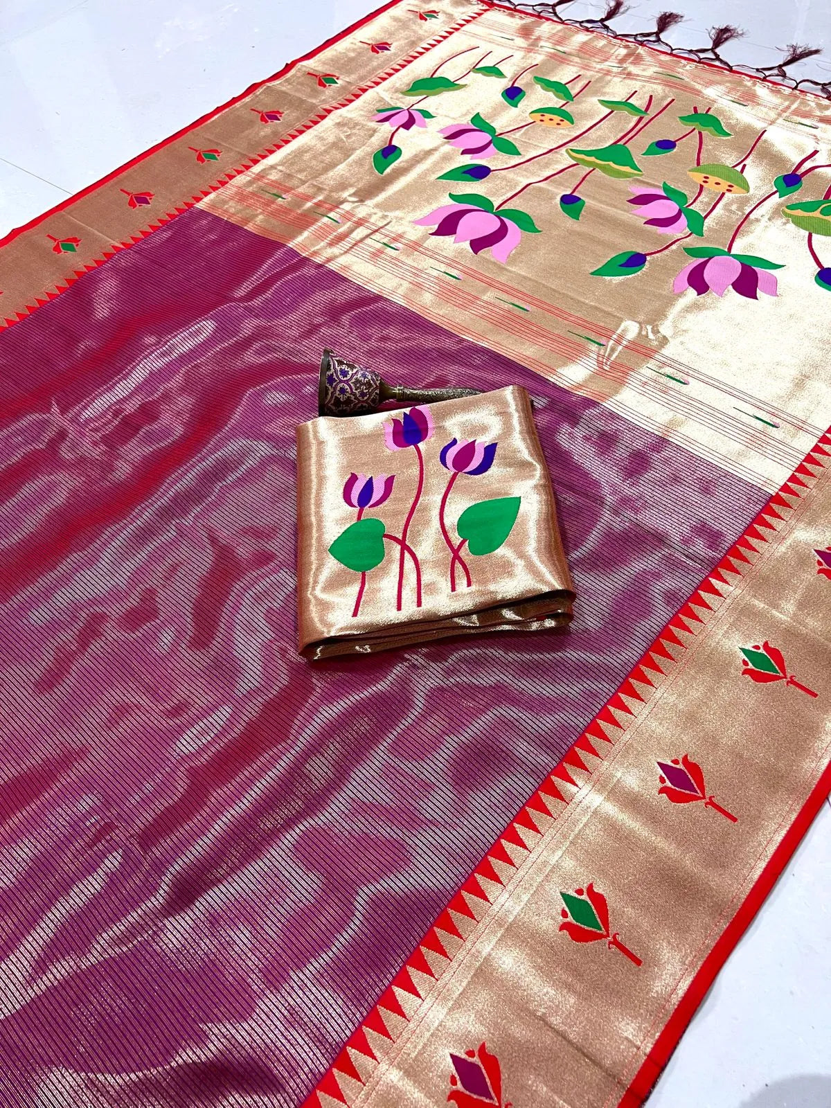 Soft Kanchipuram Tissue Paithani Lotus Silk Saree