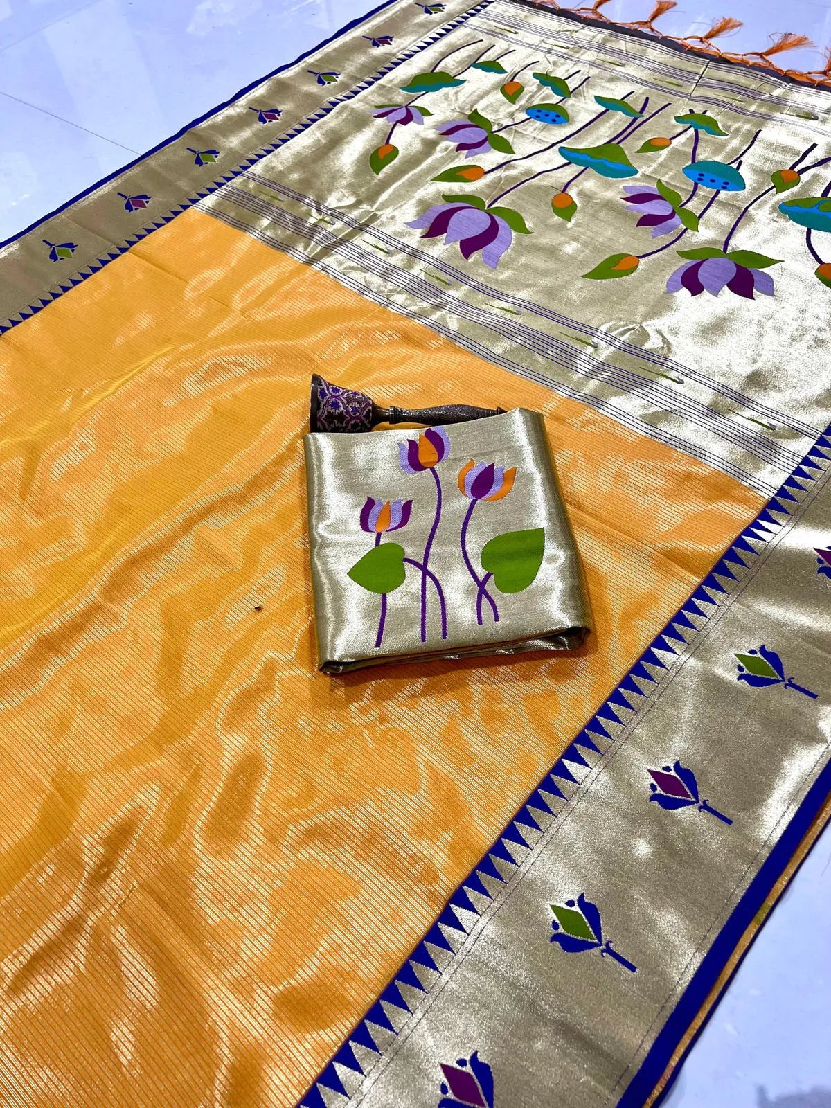 Soft Kanchipuram Tissue Paithani Lotus Silk Saree