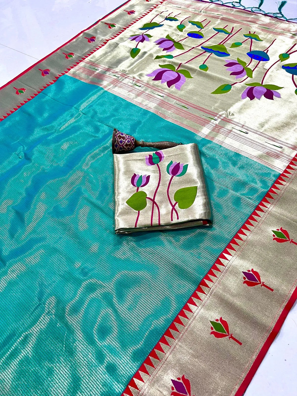Soft Kanchipuram Tissue Paithani Lotus Silk Saree