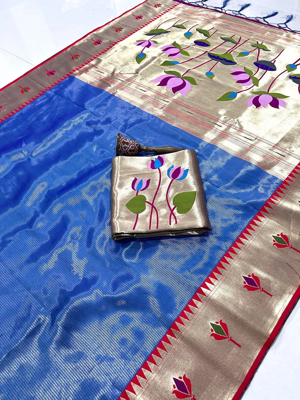 Soft Kanchipuram Tissue Paithani Lotus Silk Saree