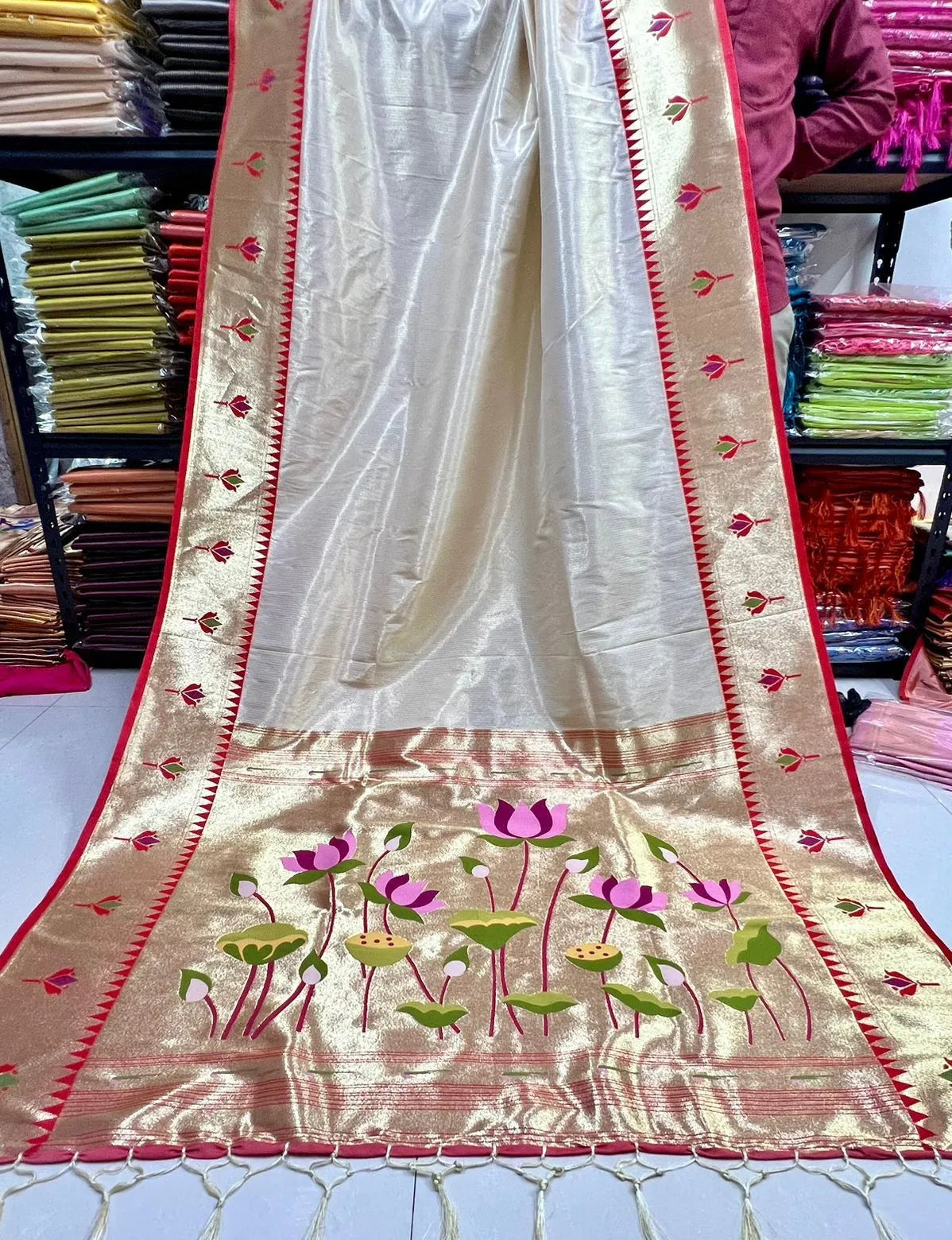 Soft Kanchipuram Tissue Paithani Lotus Silk Saree
