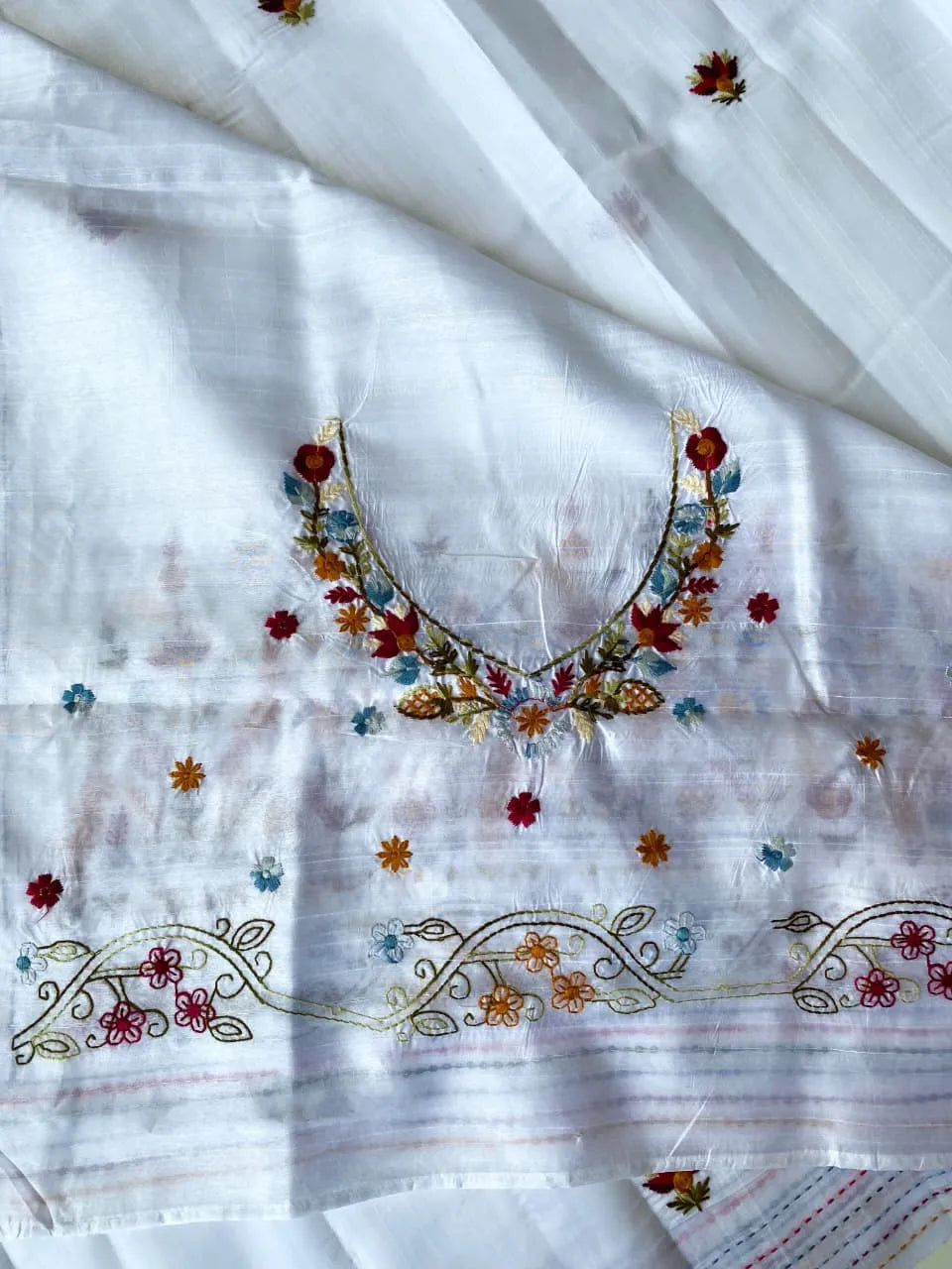 Pure Tussar Silk Embroidery Saree