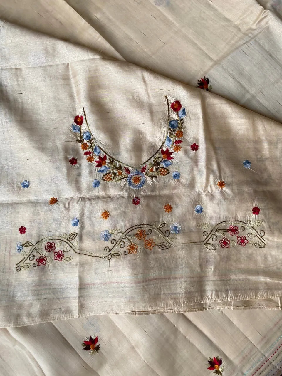 Pure Tussar Silk Embroidery Saree