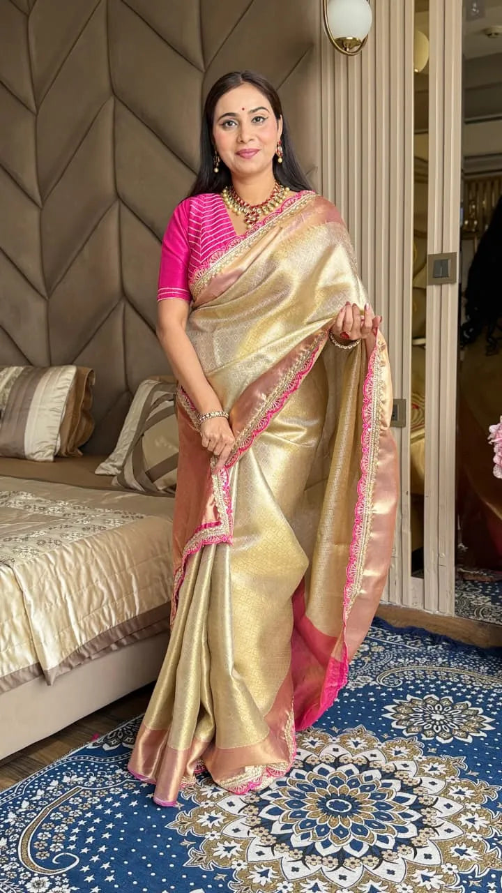 Soft Tissue Silk Kaju Katli Saree
