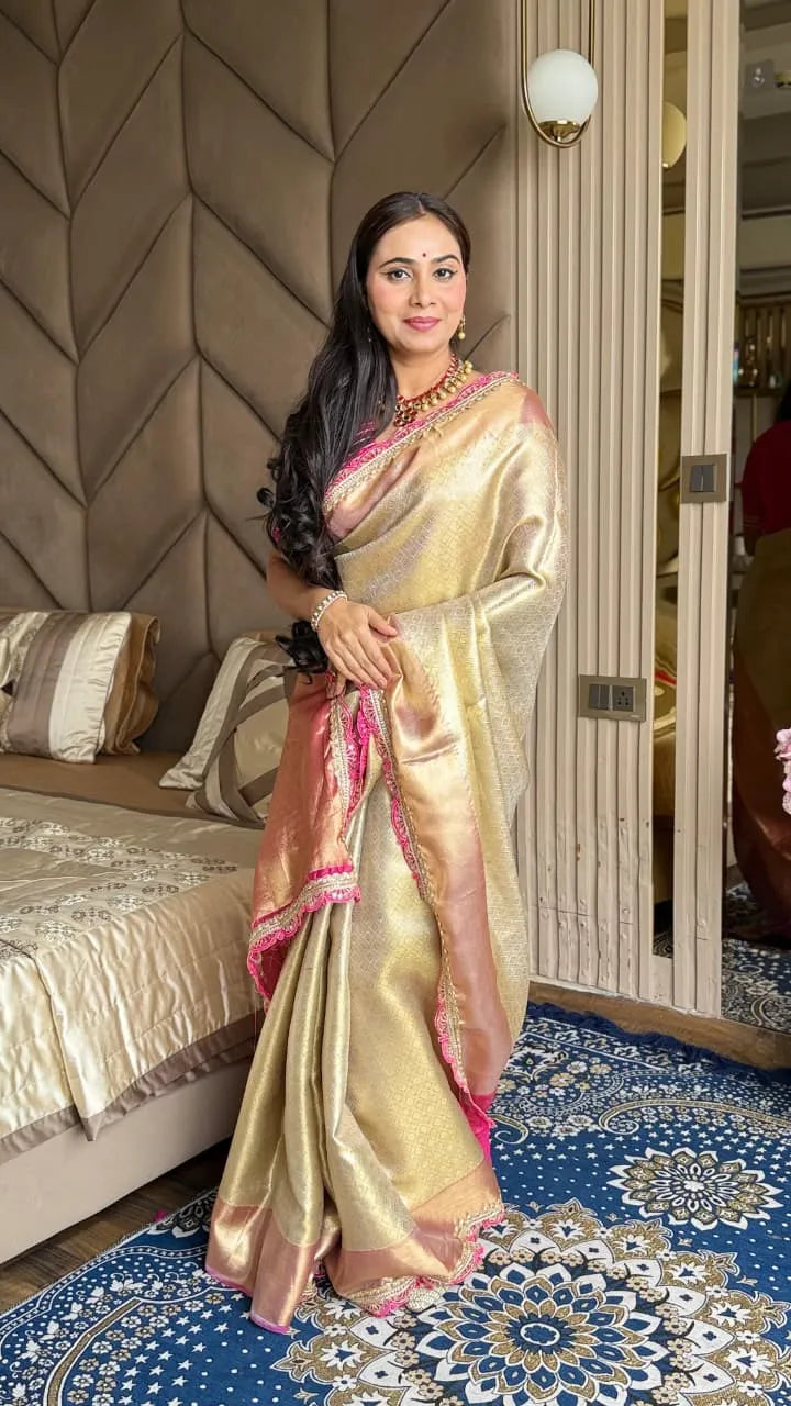 Soft Tissue Silk Kaju Katli Saree