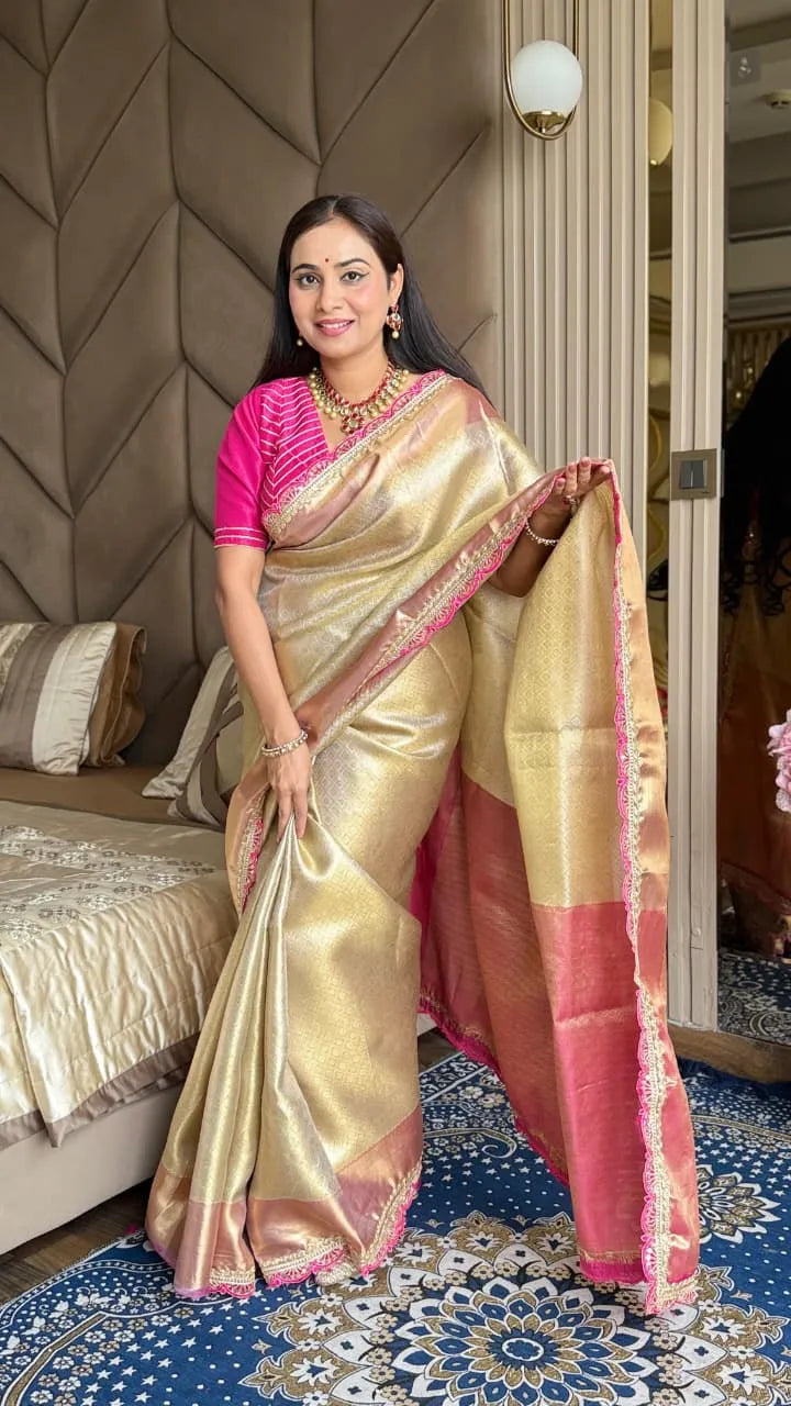 Soft Tissue Silk Kaju Katli Saree