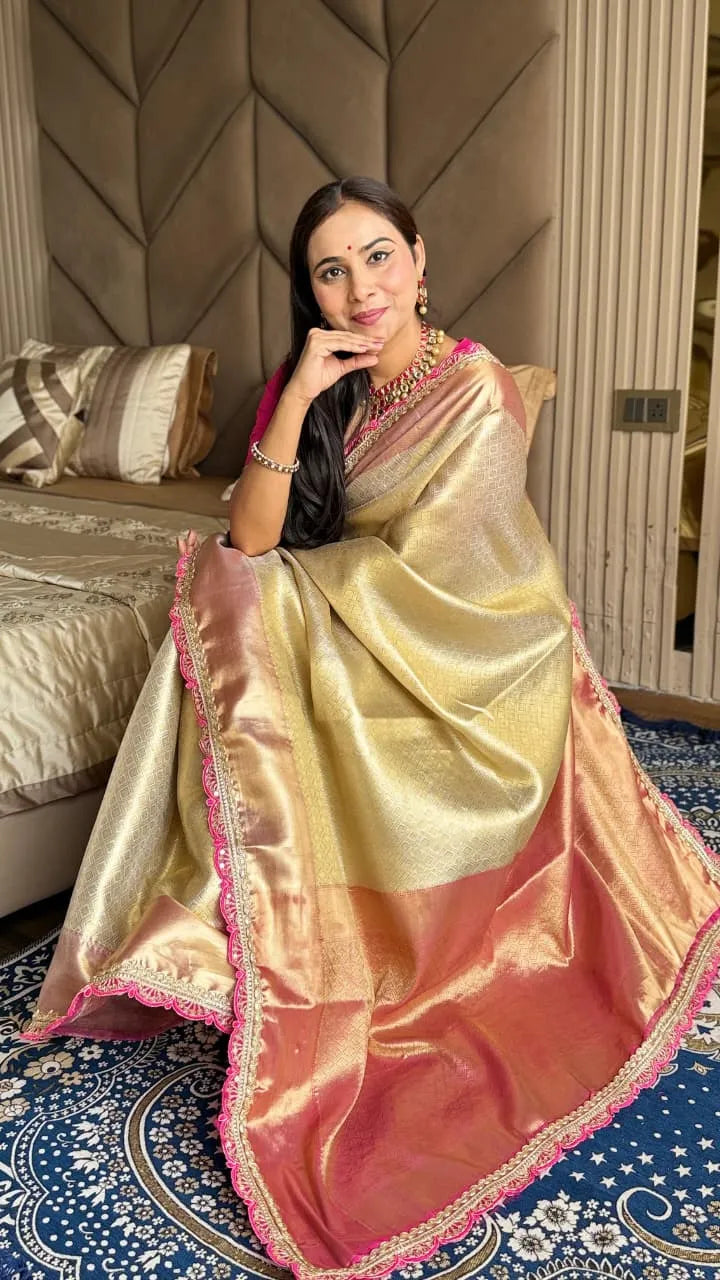 Soft Tissue Silk Kaju Katli Saree