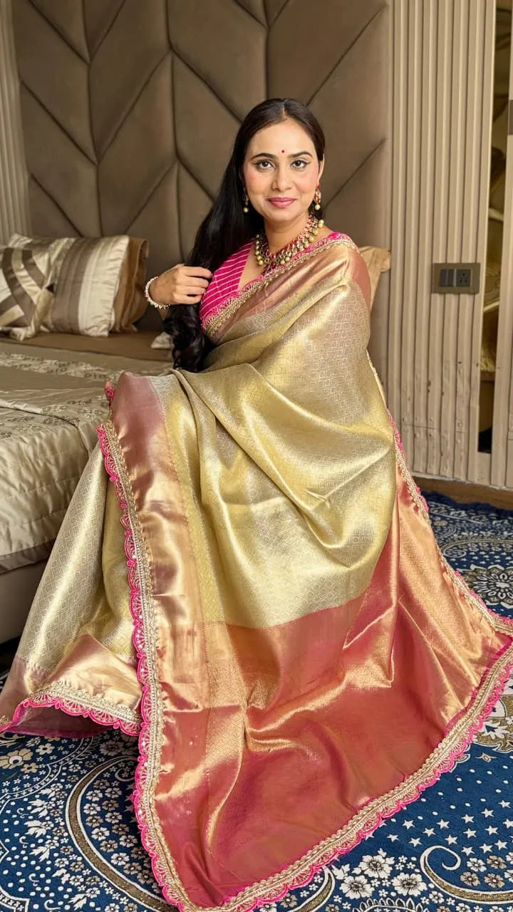 Soft Tissue Silk Kaju Katli Saree